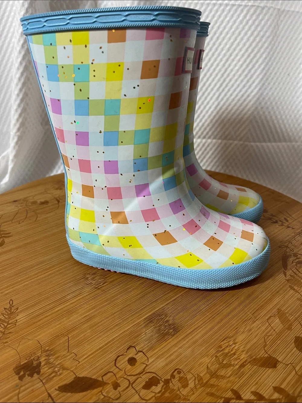 Hunter Little Kids Multicolor Pastel Check Glitter Rain Boots size 8 - Picture 4 of 10